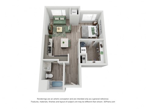 Floor plan for studio, 1 bath, 656 sqft